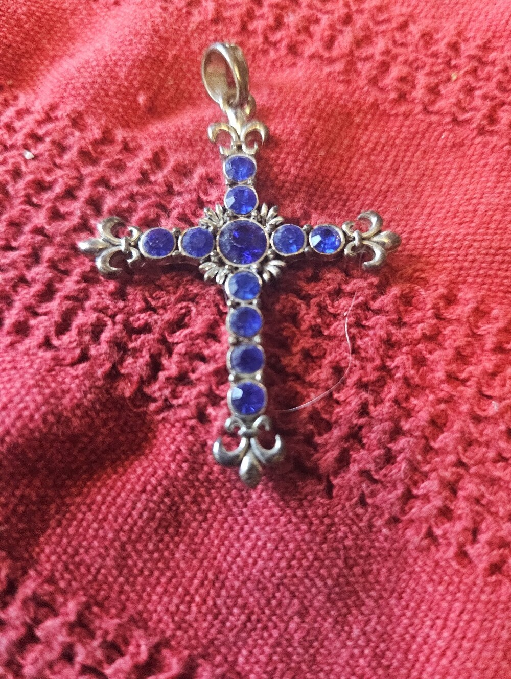 Silver And Sapphire Cross Pendant